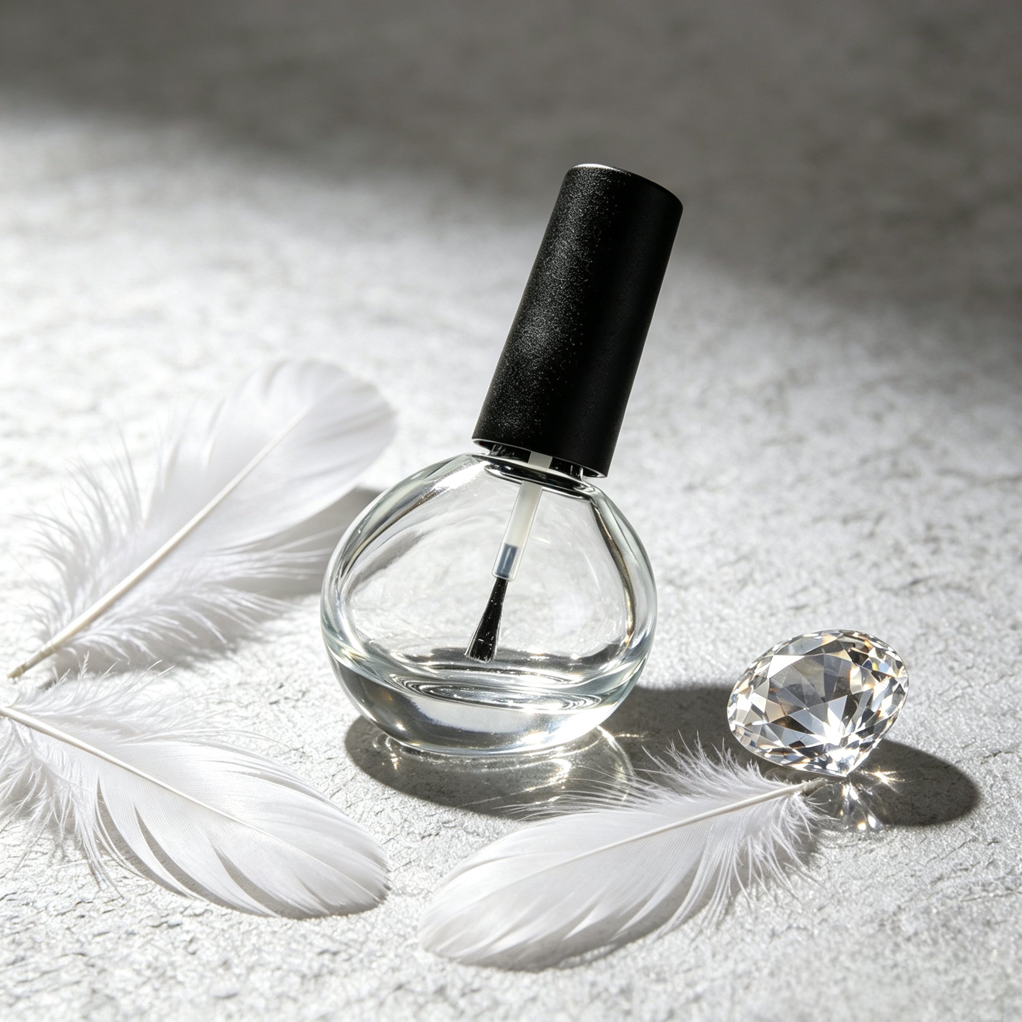 Round clear nail polish black cap