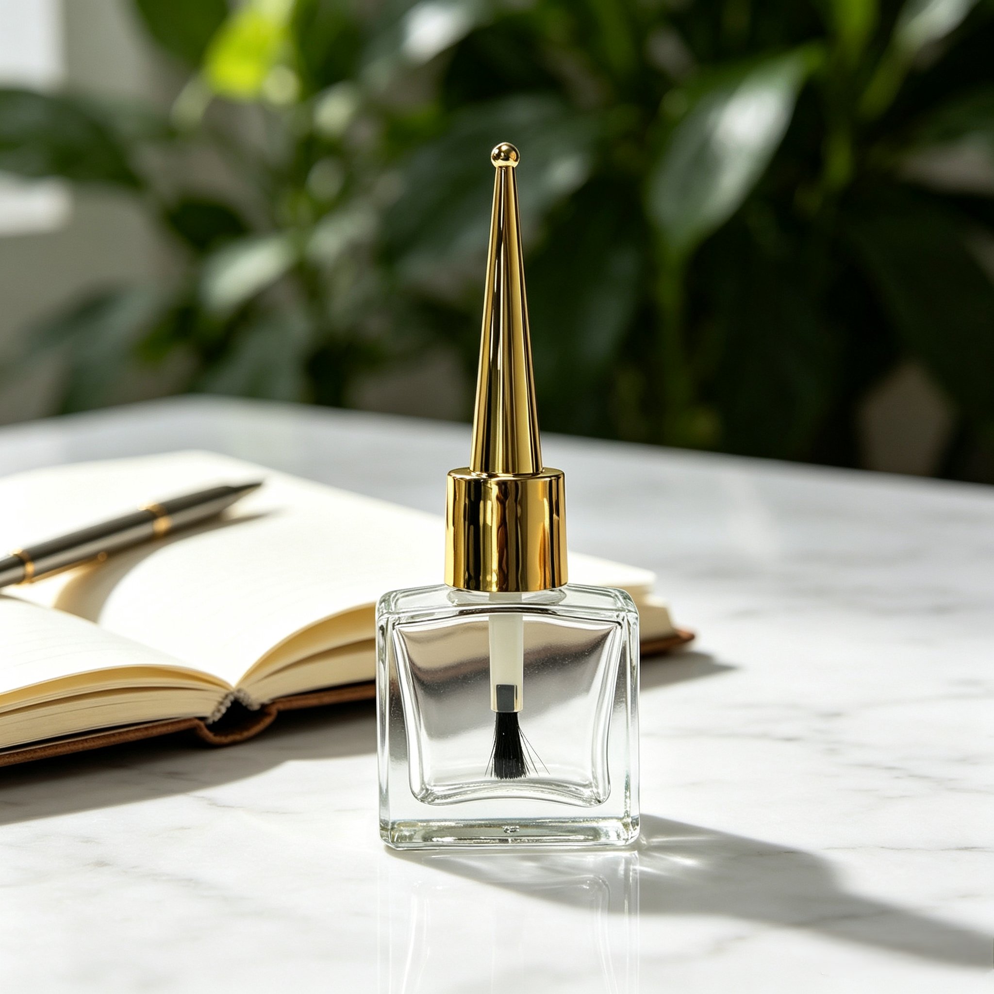 Clear nail polish gold cone cap