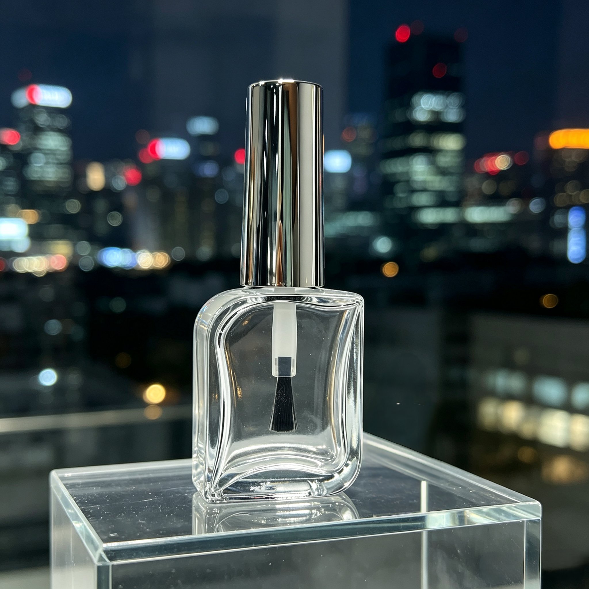 Clear square nail polish silver cap