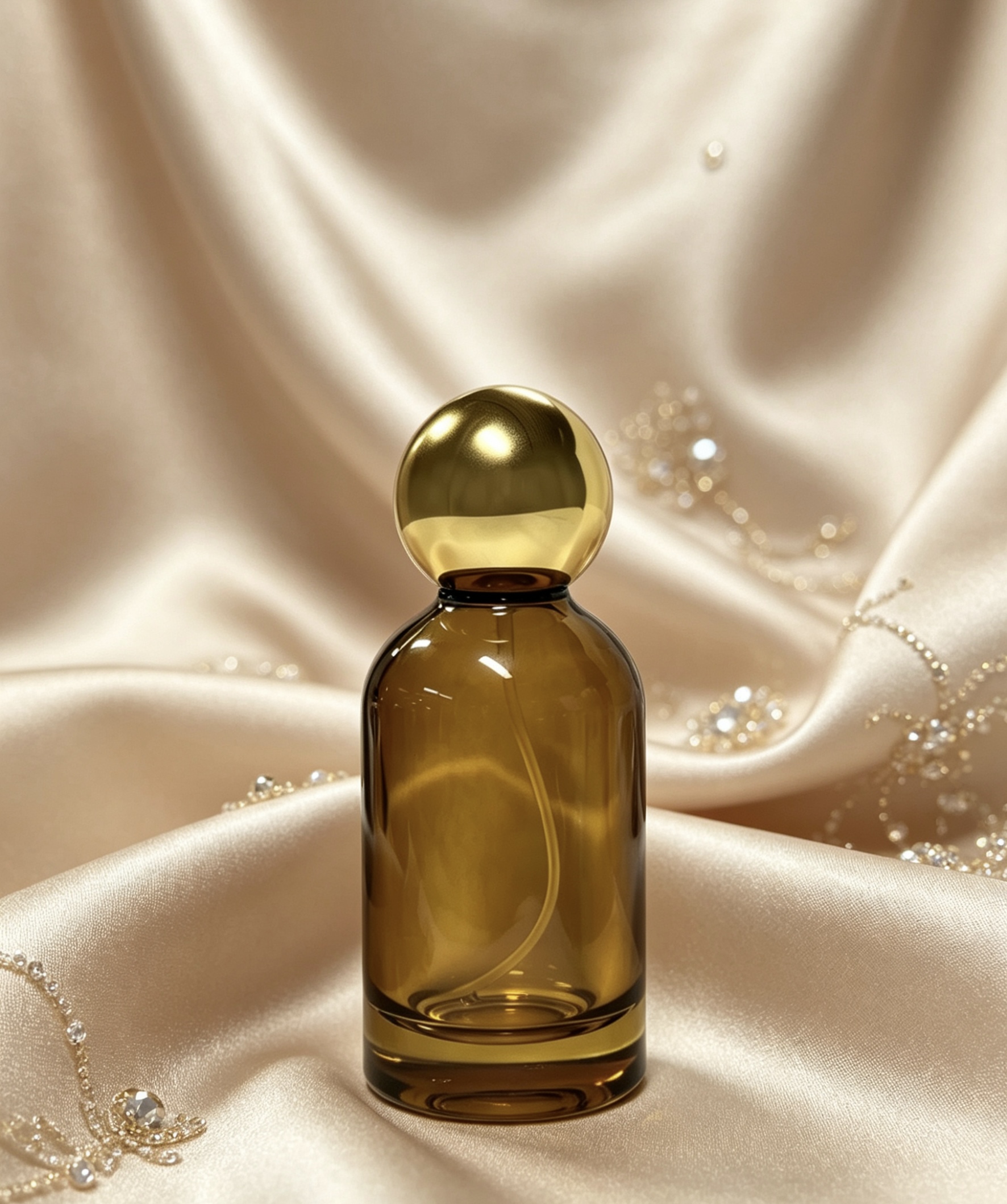 Amber round glass perfume bottle gold sphere