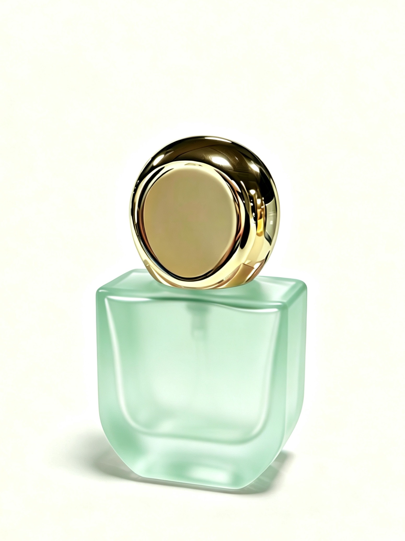 Frosted mint green perfume bottle gold disc cap