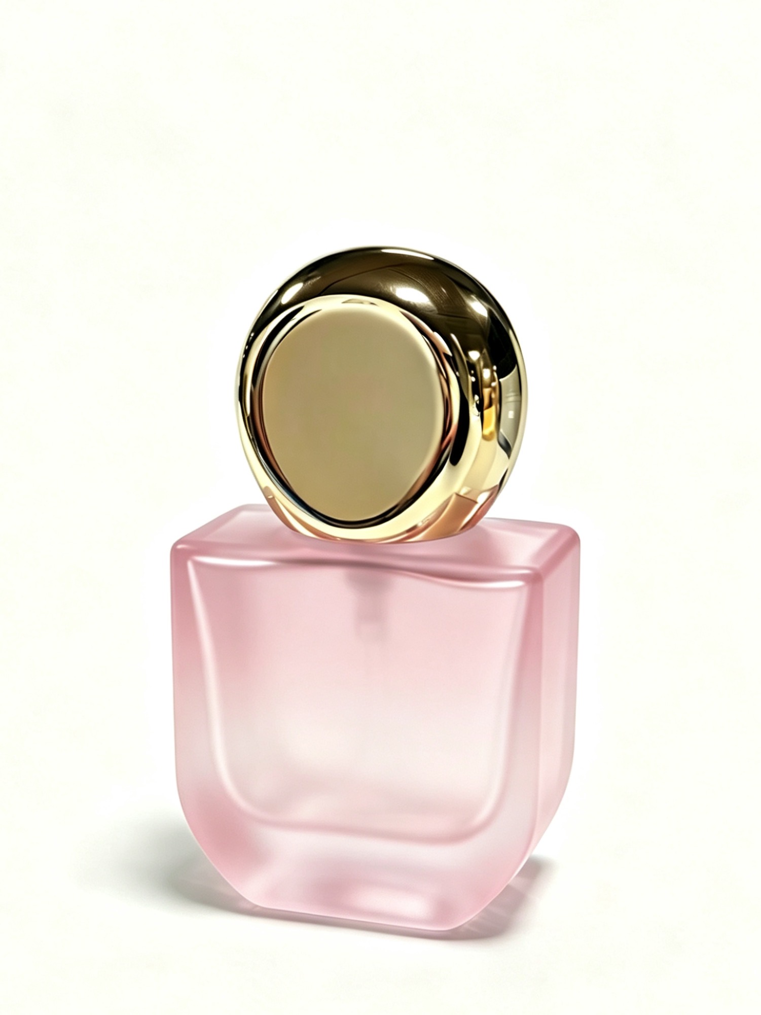 Frosted pink perfume bottle gold disc cap