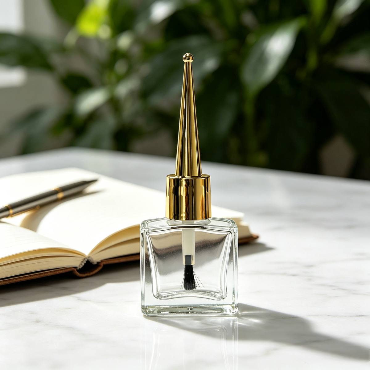 12ml electroplated gold cap clear glass nail polish bottle OEM China factory wholesale