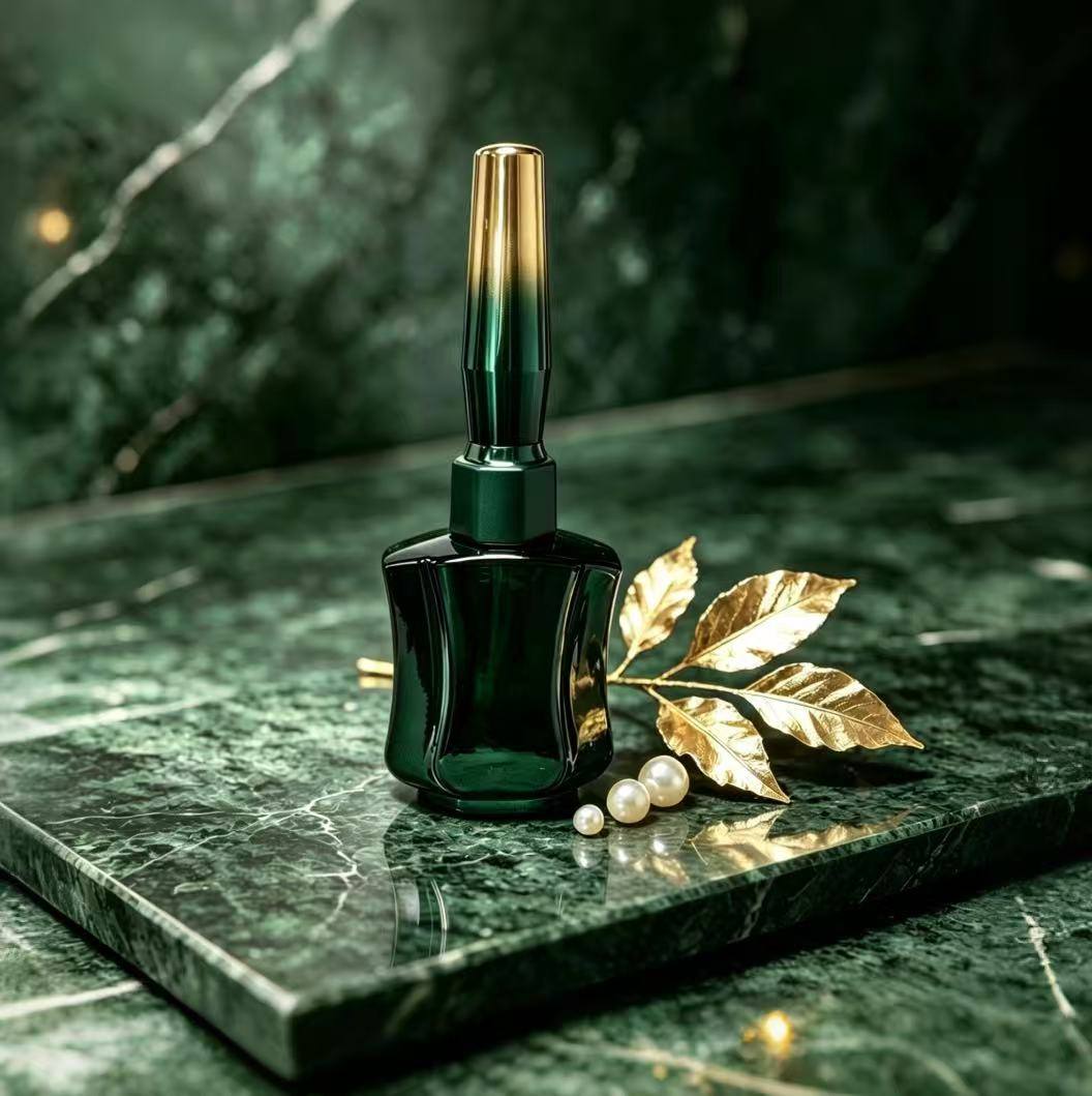 12ml green electroplated glass nail polish bottle OEM custom China factory wholesale