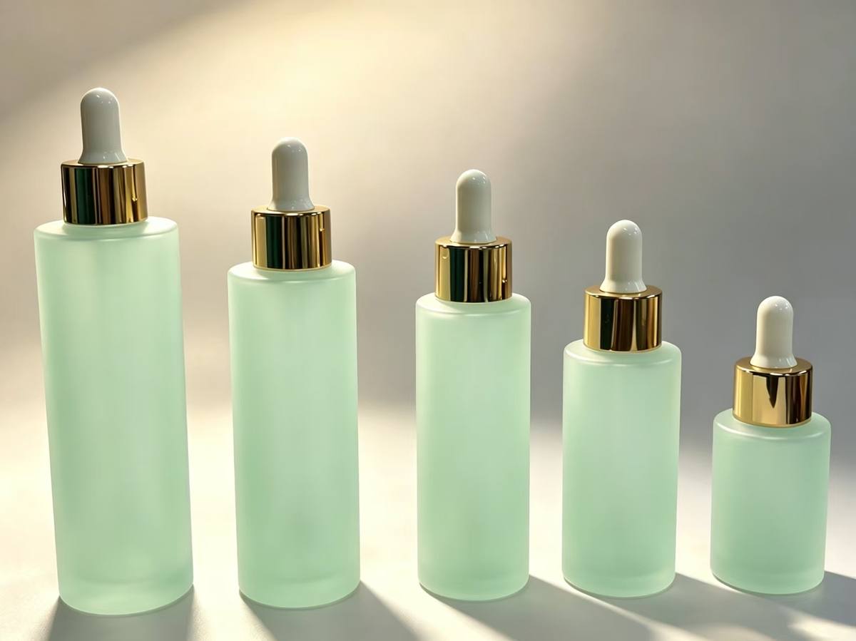 glass serum pump bottle wholesale OEM skincare packaging China factory electroplated pump